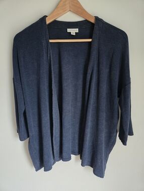 PURE JILL Navy Open-Front Lightweight Knit Open Cardigan